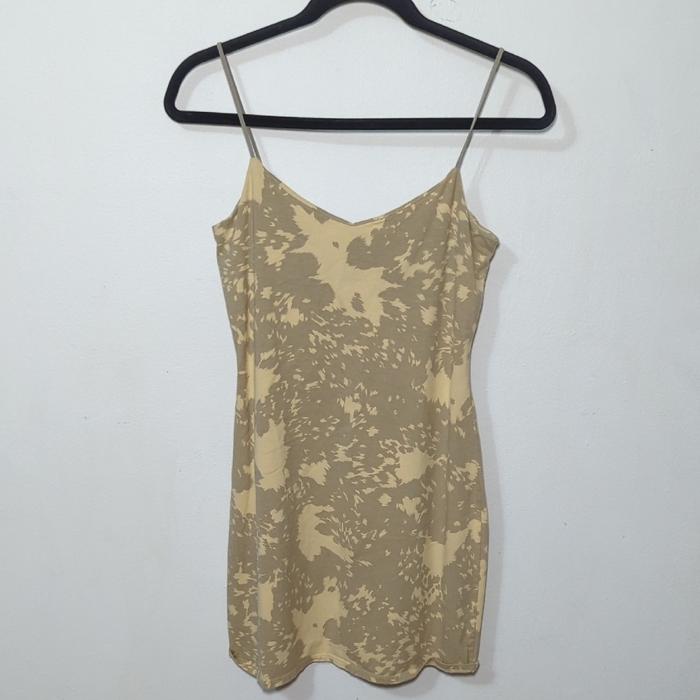 Victoria's Secret Bodycon Mini Dress Tan Floral Built-in Shelf Bra Womens Size S
